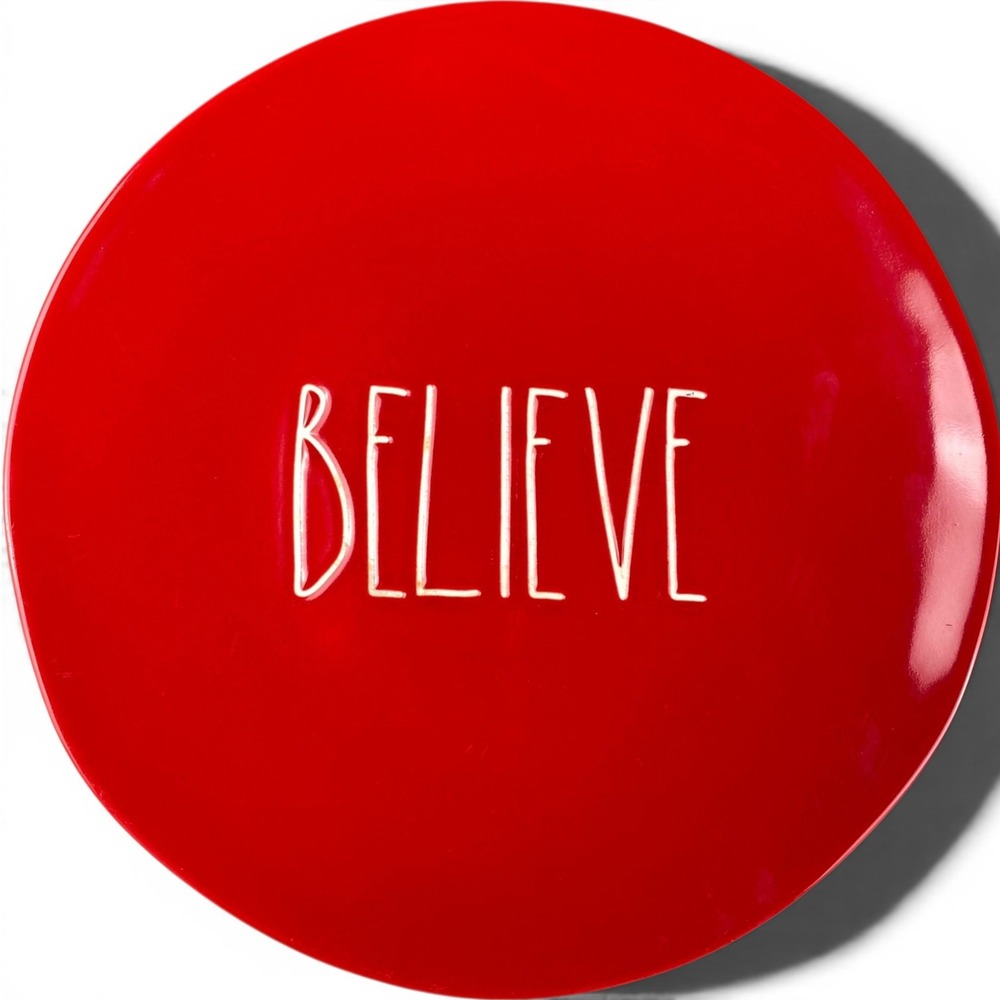 Rae Dunn Believe Red Ceramic Dinner Plate Artisan Collection by Magenta 10.5in‎